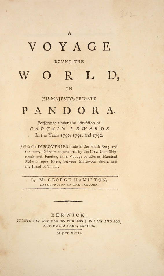 Mba Hamilton Voyage Round The World In Hm Pandora First Edition Berwick 1793